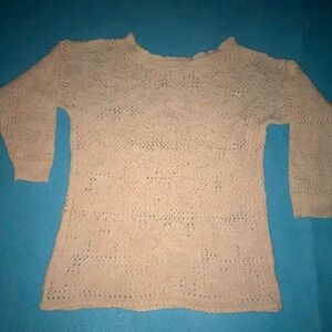 𝅺ACROSS America crocheted vintage sweater light pink floral cotton USA size S